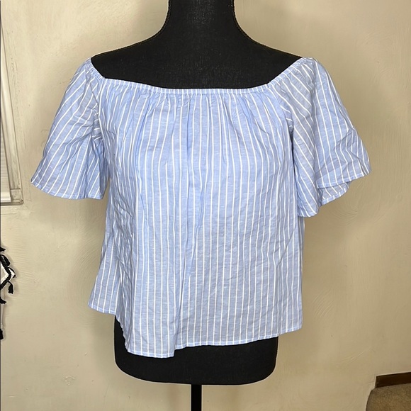 Express Blue Striped Off-Shoulder Top Size S - Picture 1 of 6